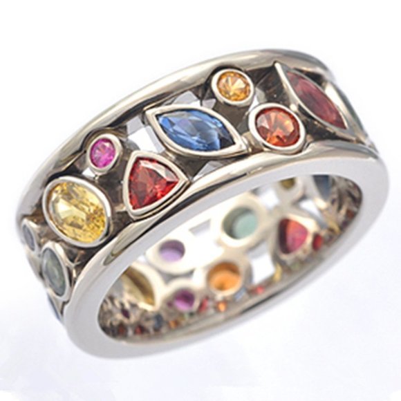 🍁 Colorful Stones and Zircon Charming Eternity Ring for Women, PD373 - Picture 1 of 6